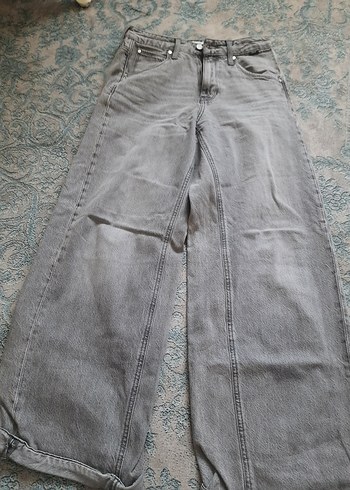 Gri Bol Kesim Kadın Kot Pantolon - Görsel 2