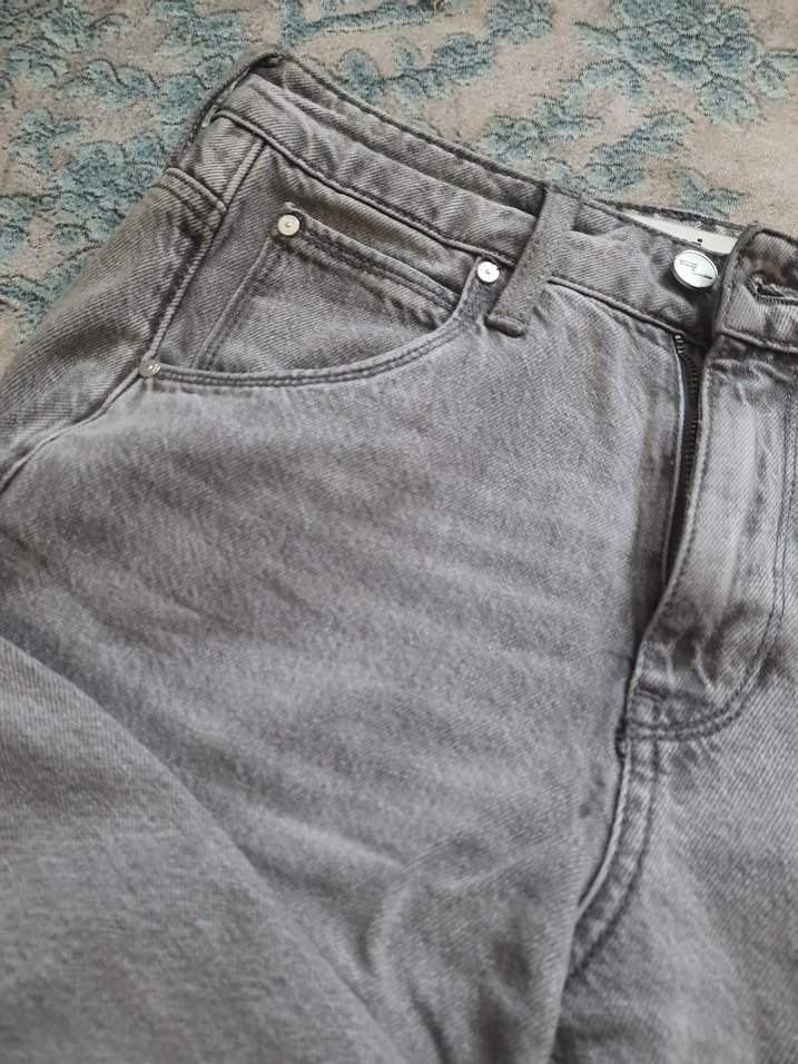 Gri Bol Kesim Kadın Kot Pantolon - Görsel 3