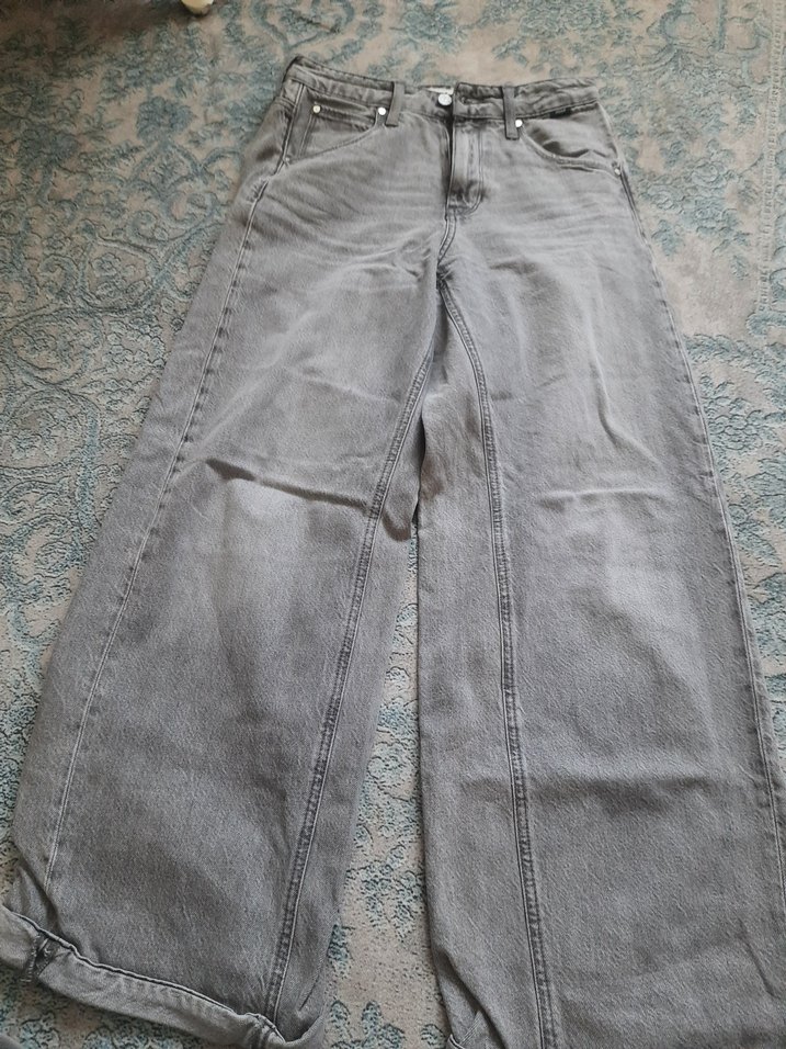 Gri Bol Kesim Kadın Kot Pantolon - Görsel 2