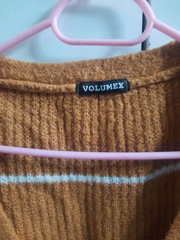 Hafif Kahverengi Örgü V Yaka Salaş Hırka - Görsel 4