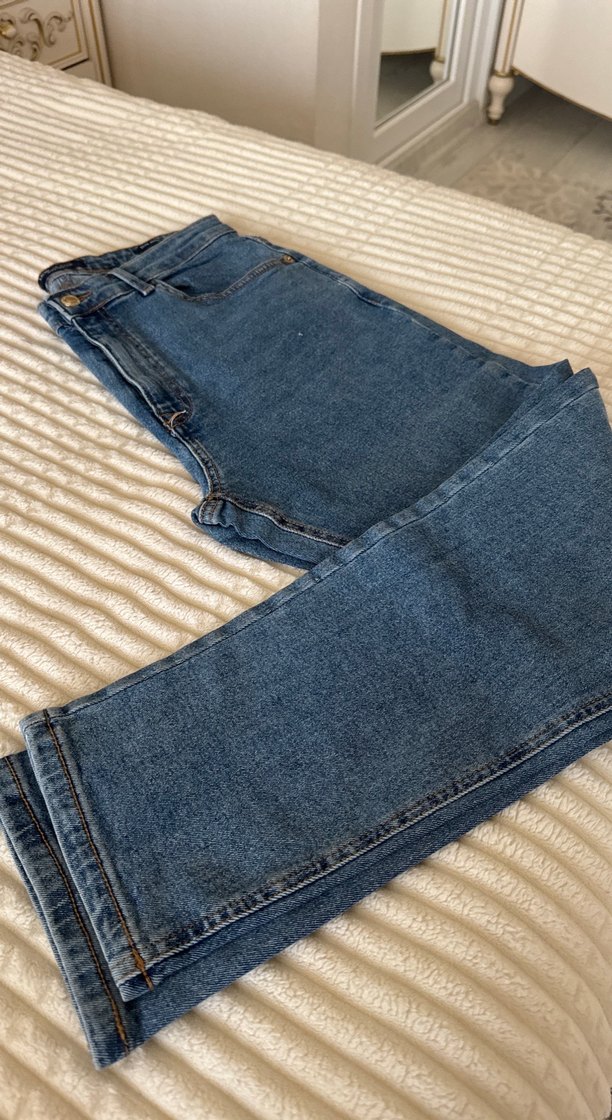 Gri Tokalı Mavi Kadın Denim Pantolon - Görsel 3