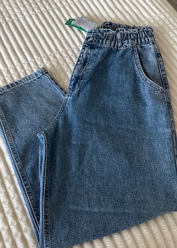 Kadın Mavi Gri Kemerli Rahat Kesim Kot Pantolon - Görsel 5