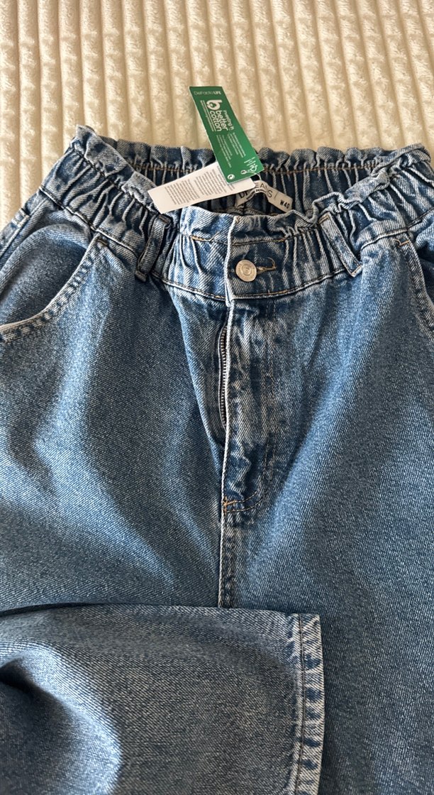 Kadın Mavi Gri Kemerli Rahat Kesim Kot Pantolon - Görsel 2