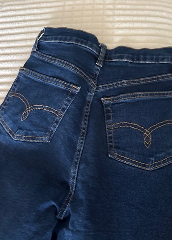 Kadın Parlak Lacivert Kemerli Denim Pantolon - Görsel 4