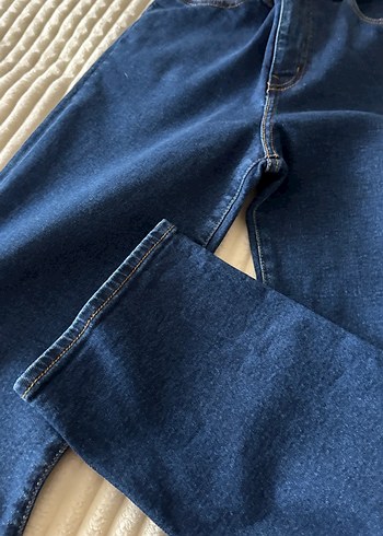 Kadın Parlak Lacivert Kemerli Denim Pantolon - Görsel 5