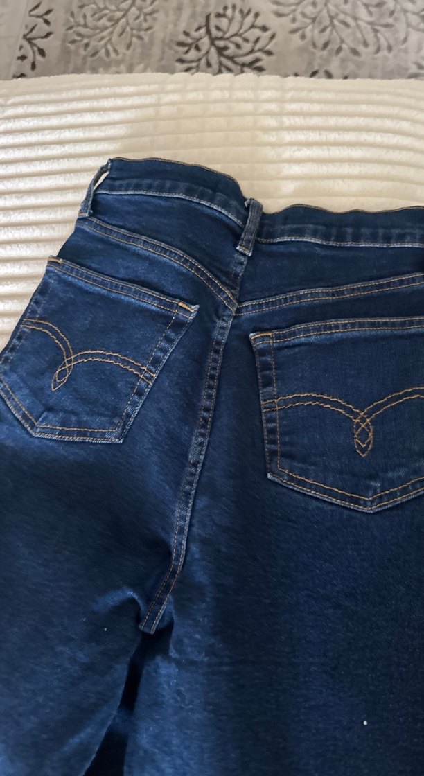 Kadın Parlak Lacivert Kemerli Denim Pantolon - Görsel 4
