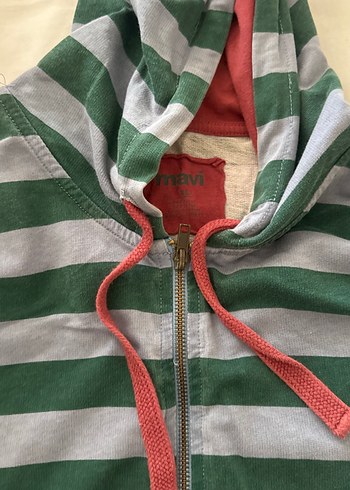 Gri-Yeşil Çizgili Kapüşonlu Fermuarlı hırka - Görsel 3