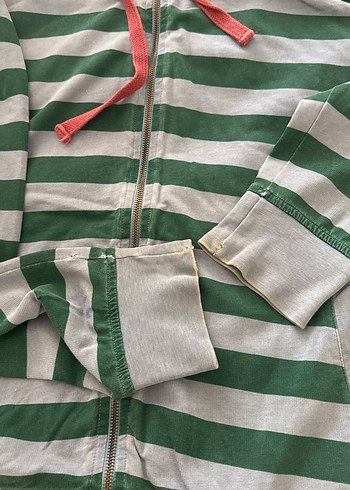 Gri-Yeşil Çizgili Kapüşonlu Fermuarlı hırka - Görsel 4