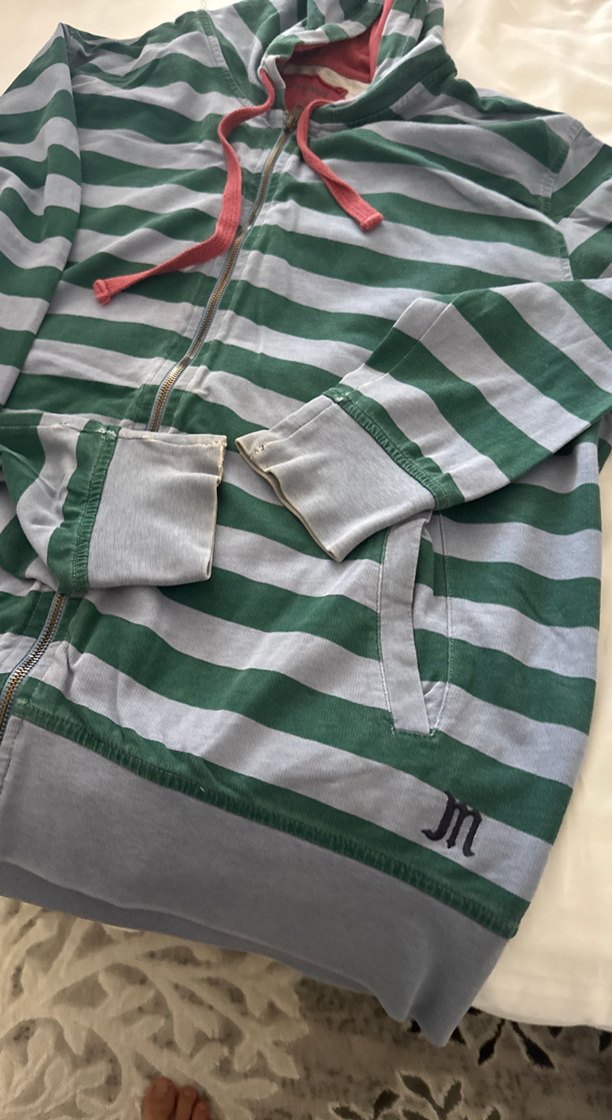 Gri-Yeşil Çizgili Kapüşonlu Fermuarlı hırka - Görsel 2