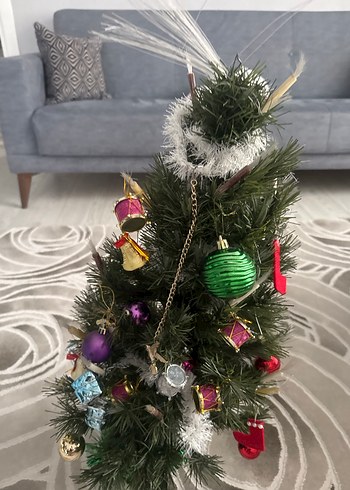 Renkli Yeni Yıl Süslemeli Yeşil Çam Ağacı - Görsel 5