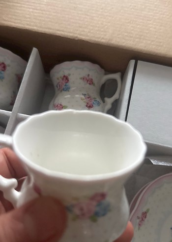 Pastel Çiçek Desenli 6'lı Porselen Kahve Fincanı Seti - Görsel 6