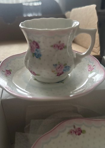 Pastel Çiçek Desenli 6'lı Porselen Kahve Fincanı Seti - Görsel 2