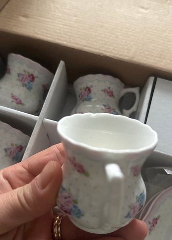 Pastel Çiçek Desenli 6'lı Porselen Kahve Fincanı Seti - Görsel 4