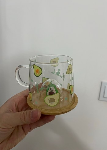 Avokado Desenli Cam Kupa ve Ahşap Kapak - Görsel 2