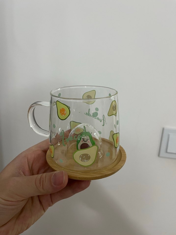 Avokado Desenli Cam Kupa ve Ahşap Kapak - Görsel 2