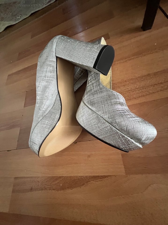 Diger Gri Keten Abiye Dolgu Topuk Ayakkabı - Görsel 2