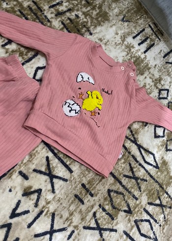 Pembe Uzun Kollu Örgü Bebek Kız Takımı - Görsel 3