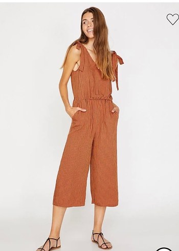 Kadın Çizgili Kahverengi Midi Tulum - Görsel 2