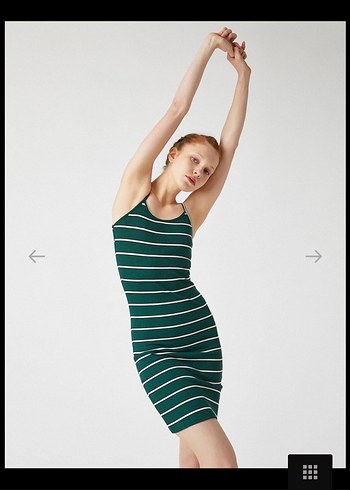 Koton Yeşil Çizgili Midi Elbise - Görsel 4