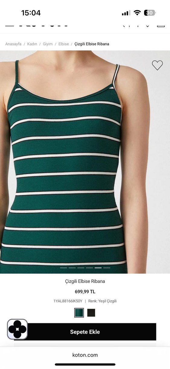 Koton Yeşil Çizgili Midi Elbise - Görsel 2