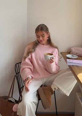 Pembe Rahat Örgü Kadın Kazak