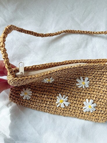 Hasır papatyalı çanta - Görsel 4