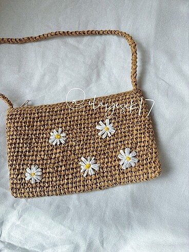 Hasır papatyalı çanta - Görsel 3