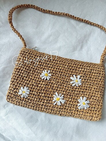 Hasır papatyalı çanta - Görsel 2