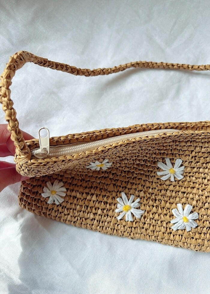 Hasır papatyalı çanta - Görsel 4