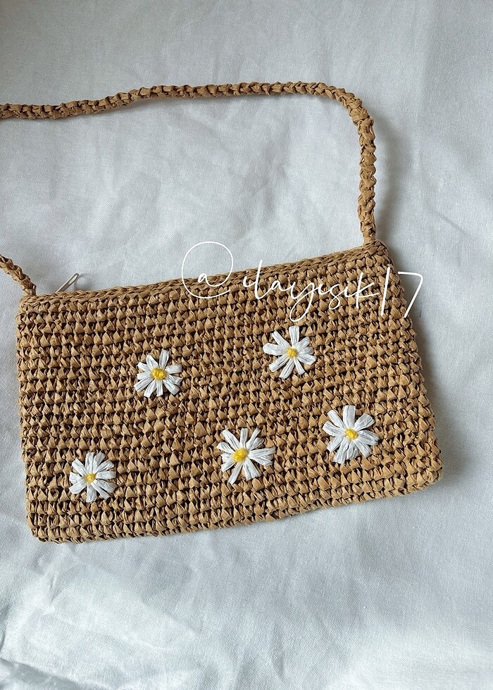 Hasır papatyalı çanta - Görsel 3