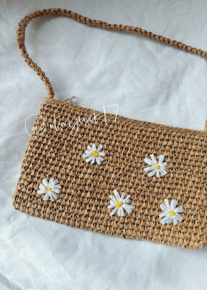 Hasır papatyalı çanta - Görsel 2