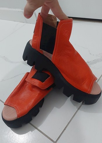 turuncu Platform Topuklu Sandalet