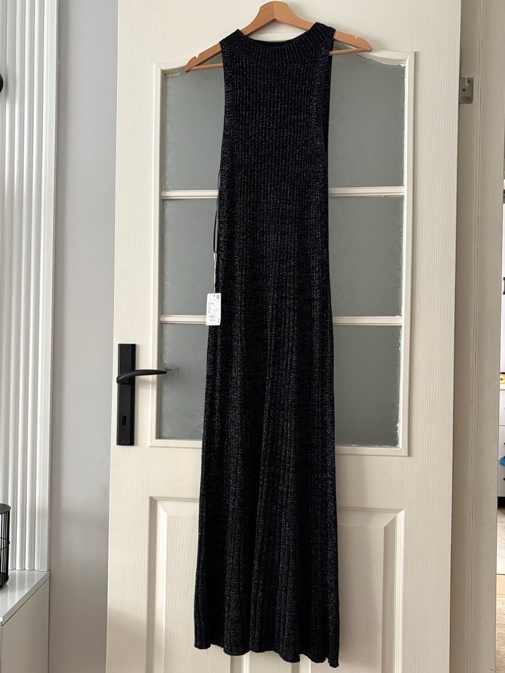 Siyah Triko Uzun Pilili Kadın Elbise - Görsel 2