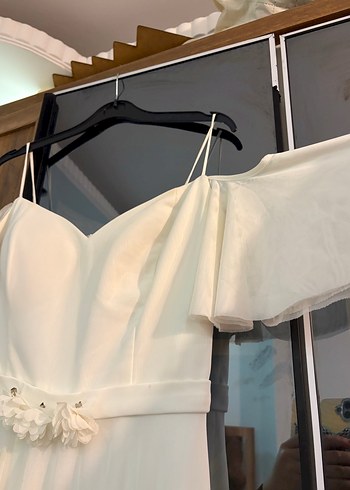 Beyaz Straplez A Kesim Uzun Gelinlik - Görsel 3