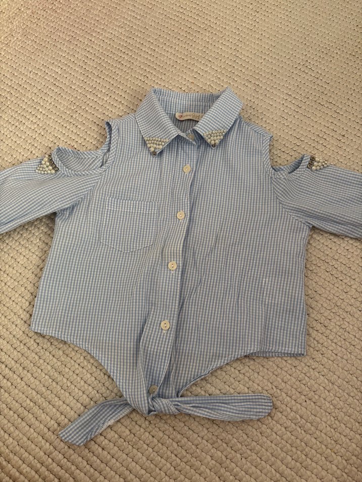 Nakışlı Mavi Denim Kız Şortu - Görsel 2