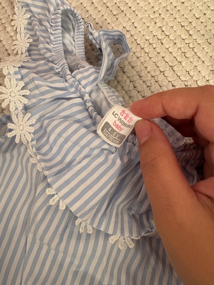 Nakışlı Fırfırlı Kız Tulum - Mavi - Görsel 2