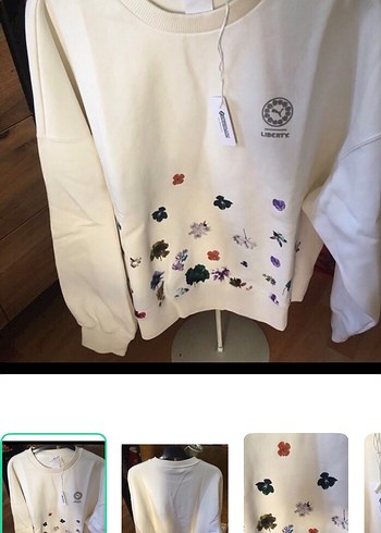 Vakkorama Liberty Cicekli Ekru Bisiklet Yaka Sweatshirt