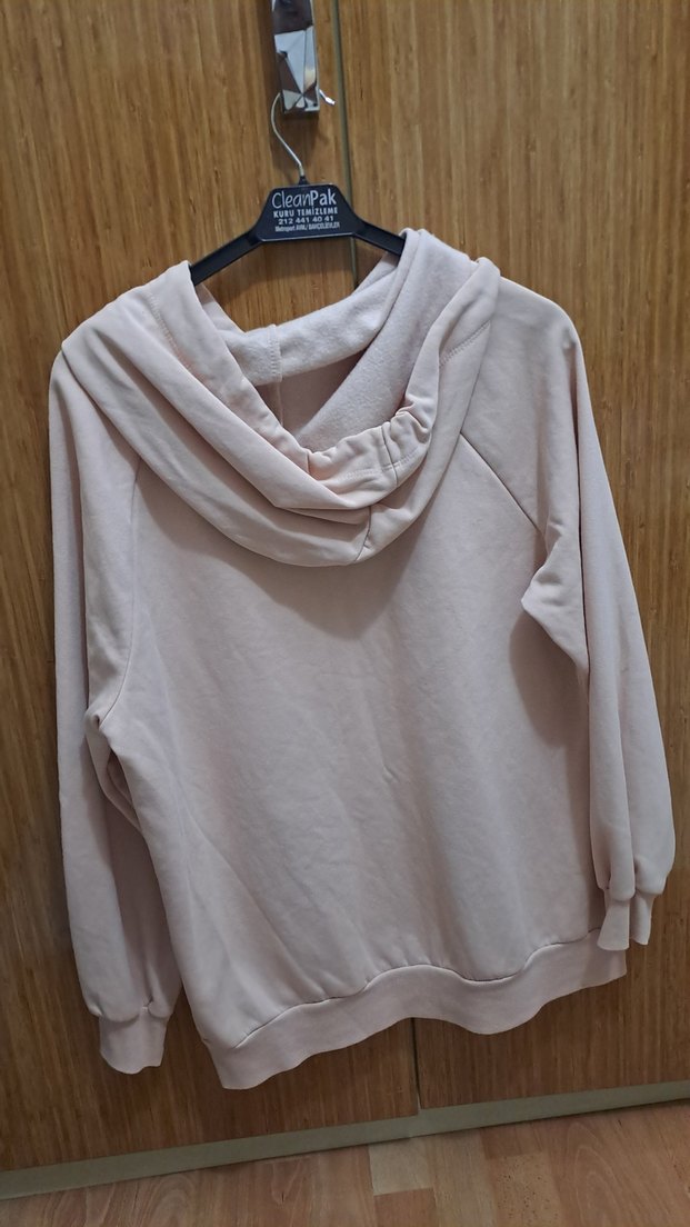 Toz pembe Kapüşonlu Rahat Kesim Sweatshirt - Görsel 3