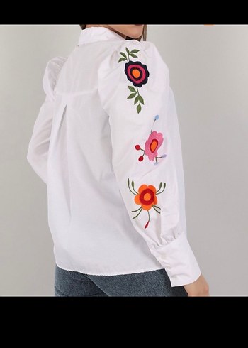 Nakışlı Beyaz Uzun Kollu Gömlek - Görsel 2