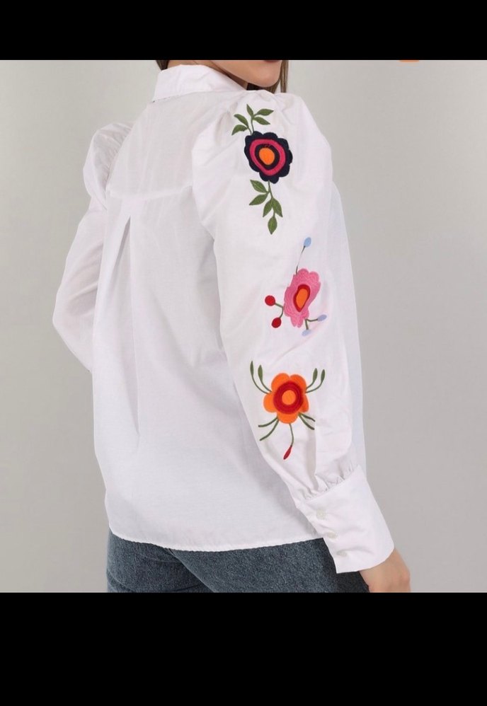 Nakışlı Beyaz Uzun Kollu Gömlek - Görsel 2