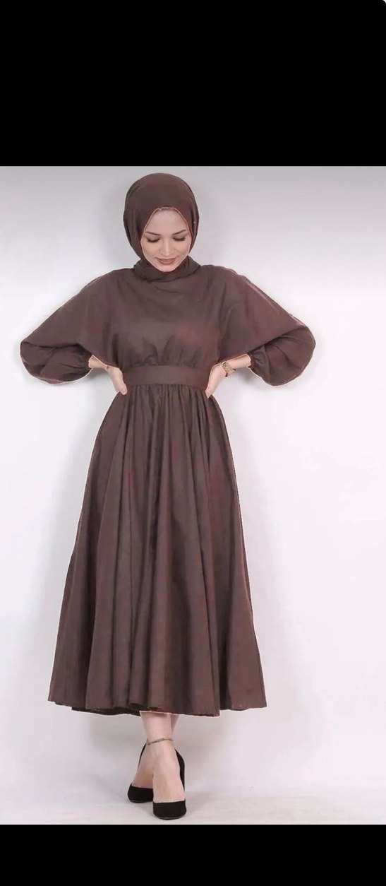 Uzun Kahverengi Salaş Kadın Elbise - Görsel 2