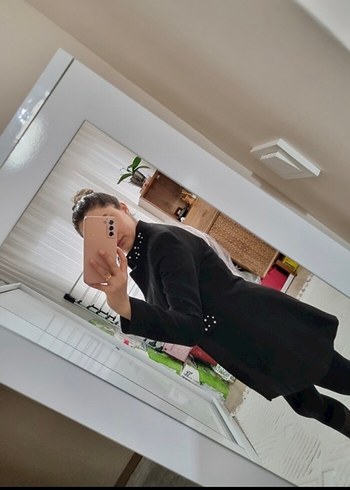 Düğmeli Siyah Midi İş Kadın Kabanı - Görsel 3