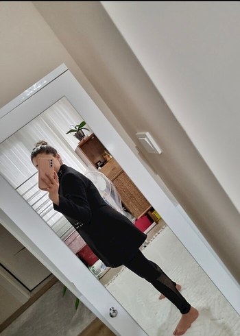 Düğmeli Siyah Midi İş Kadın Kabanı - Görsel 5