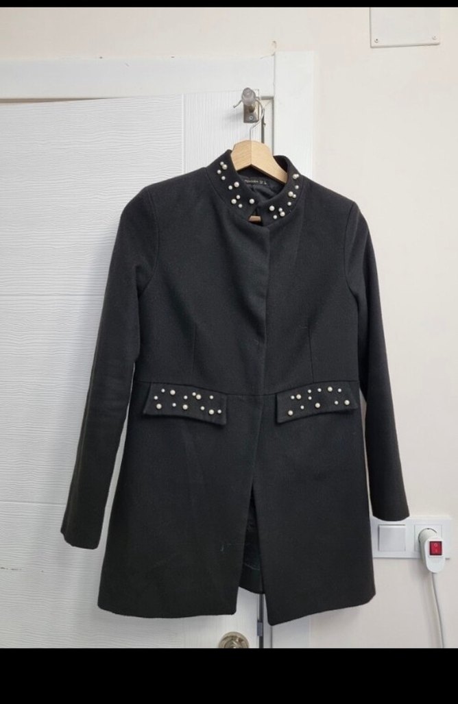 Düğmeli Siyah Midi İş Kadın Kabanı - Görsel 4