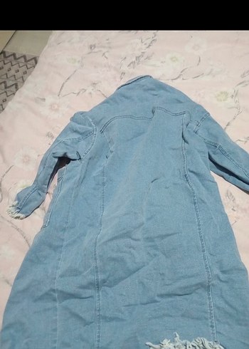 Mavi Uzun Düğmeli Kadın Kot Ceket - Görsel 2