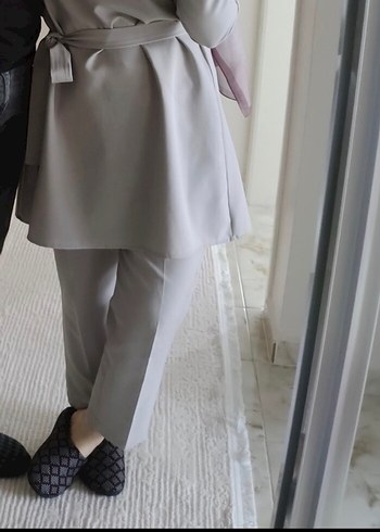 Bej Kısa Paça Kadın Kumaş Pantolon ikili takım - Görsel 6