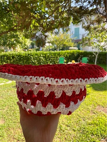  Beden kırmızı Renk El Örgüsü Bucket Şapka