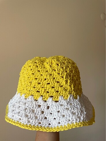 Butter Yellow El Örgüsü Bucket Şapka