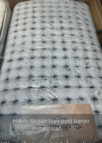 Gri Batik Desenli tavşan tüylü banyo seti