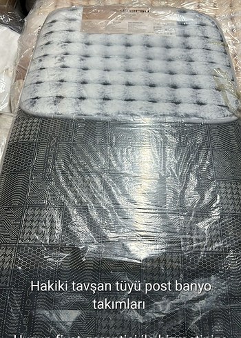 Diğer Gri Batik Desenli tavşan tüylü banyo seti